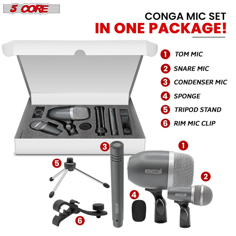 5Core Conga Mic Snare Tom Microphone Drum Kit Condenser XLR Instrument Mics GREY-3