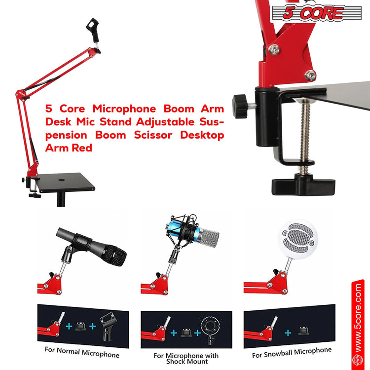 5Core Microphone Boom Arm Desk Mic Stand Adjustable Clamp Suspension Boom Stands RED-4
