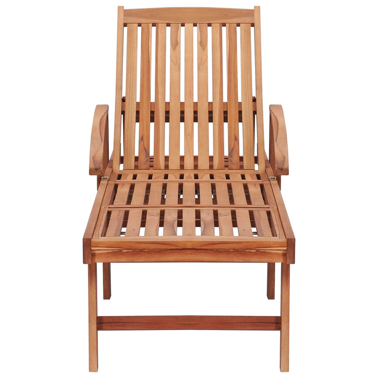 vidaXL Sun Lounger with Green Cushion Solid Teak Wood-3