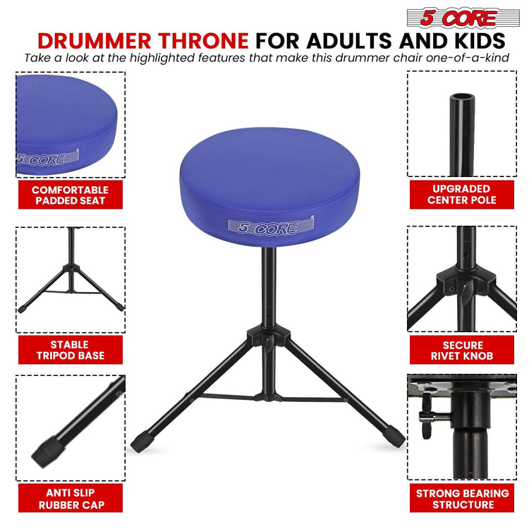 5 Core Drum Throne 3" Thick Padded Comfortable Guitar Stool Drummer Chair Adjustable Musician Seat-4