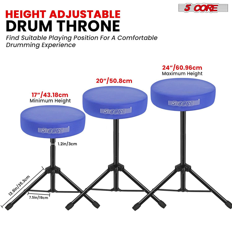 5 Core Drum Throne 3" Thick Padded Comfortable Guitar Stool Drummer Chair Adjustable Musician Seat-2