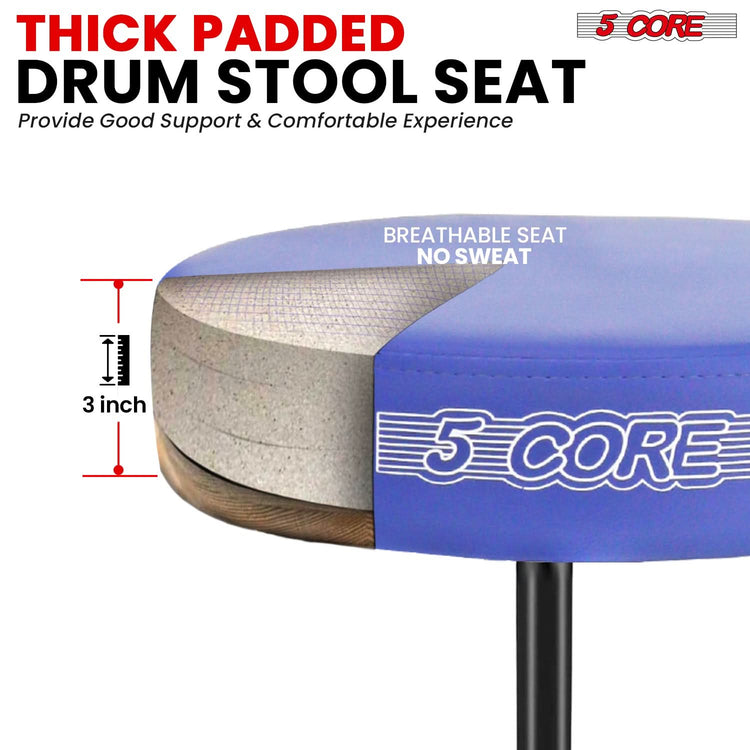 5 Core Drum Throne 3" Thick Padded Comfortable Guitar Stool Drummer Chair Adjustable Musician Seat-1