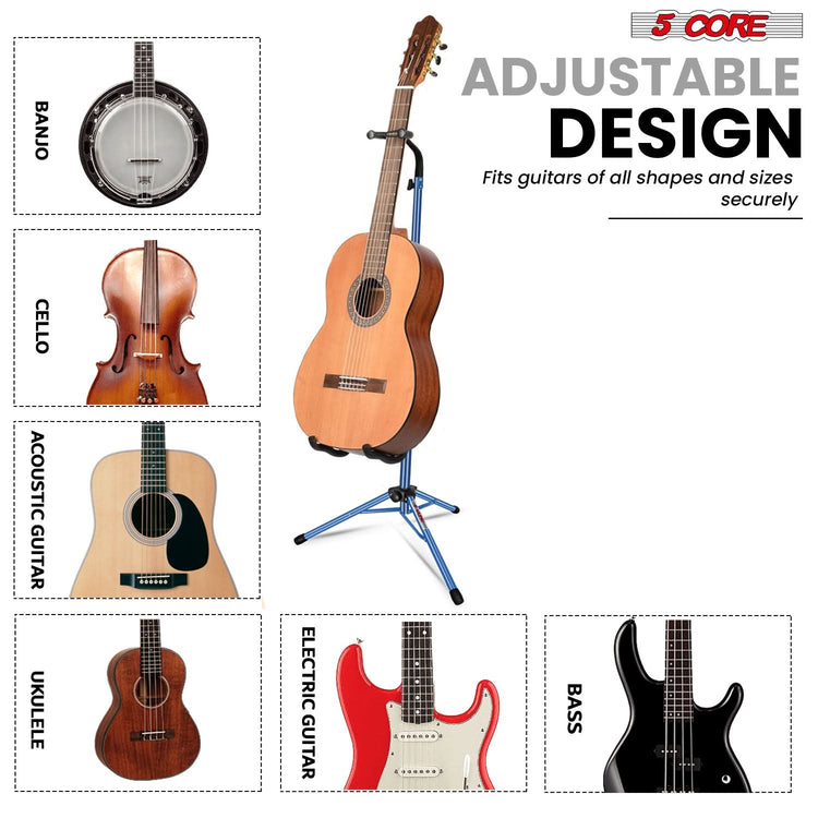 5 Core Guitar Stand Floor Adjustable Heavy Duty w Neck Holder for Acoustic Electric Classic Bass-2
