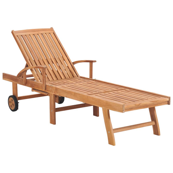 vidaXL Sun Lounger with Green Cushion Solid Teak Wood-0