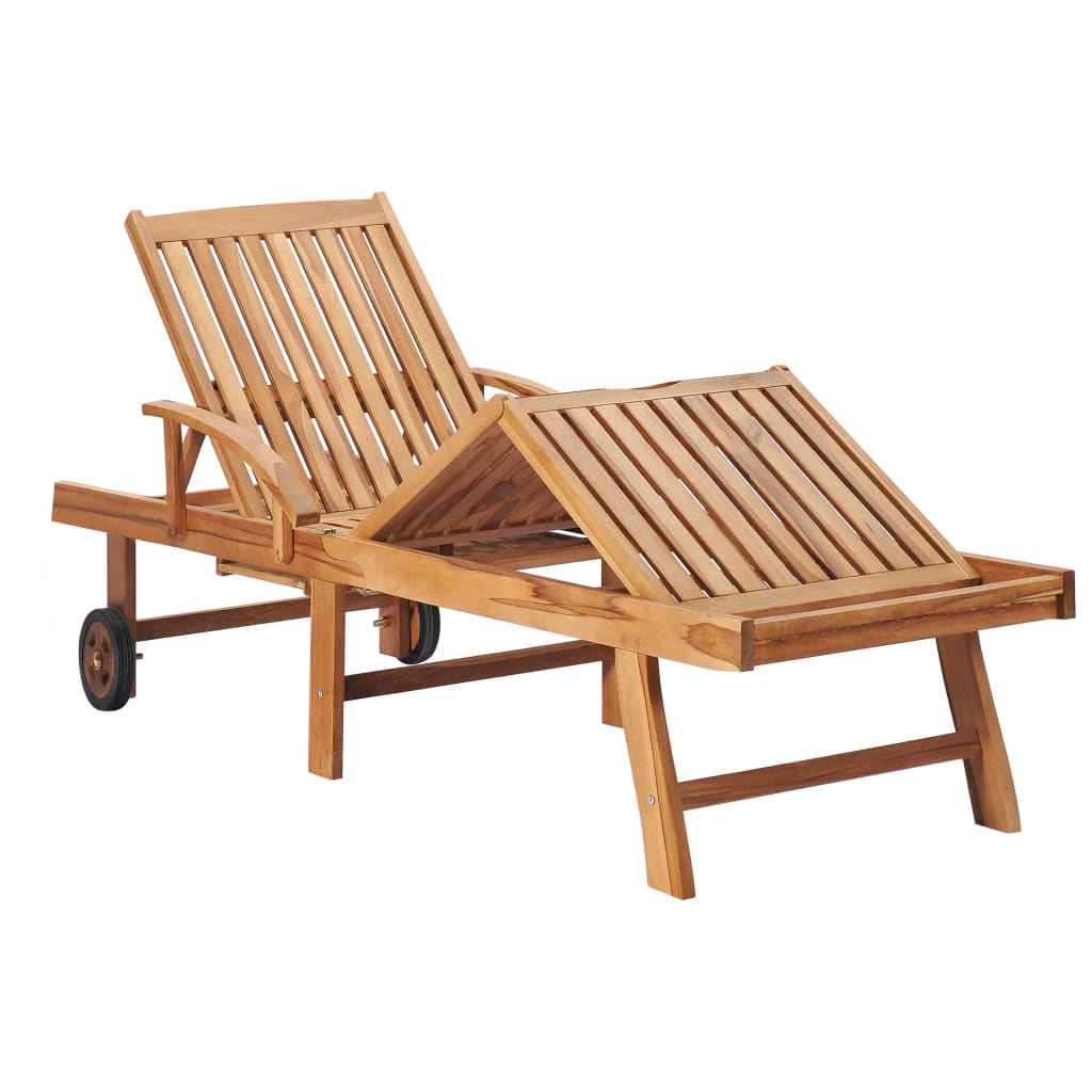 vidaXL Sun Lounger with Green Cushion Solid Teak Wood-1