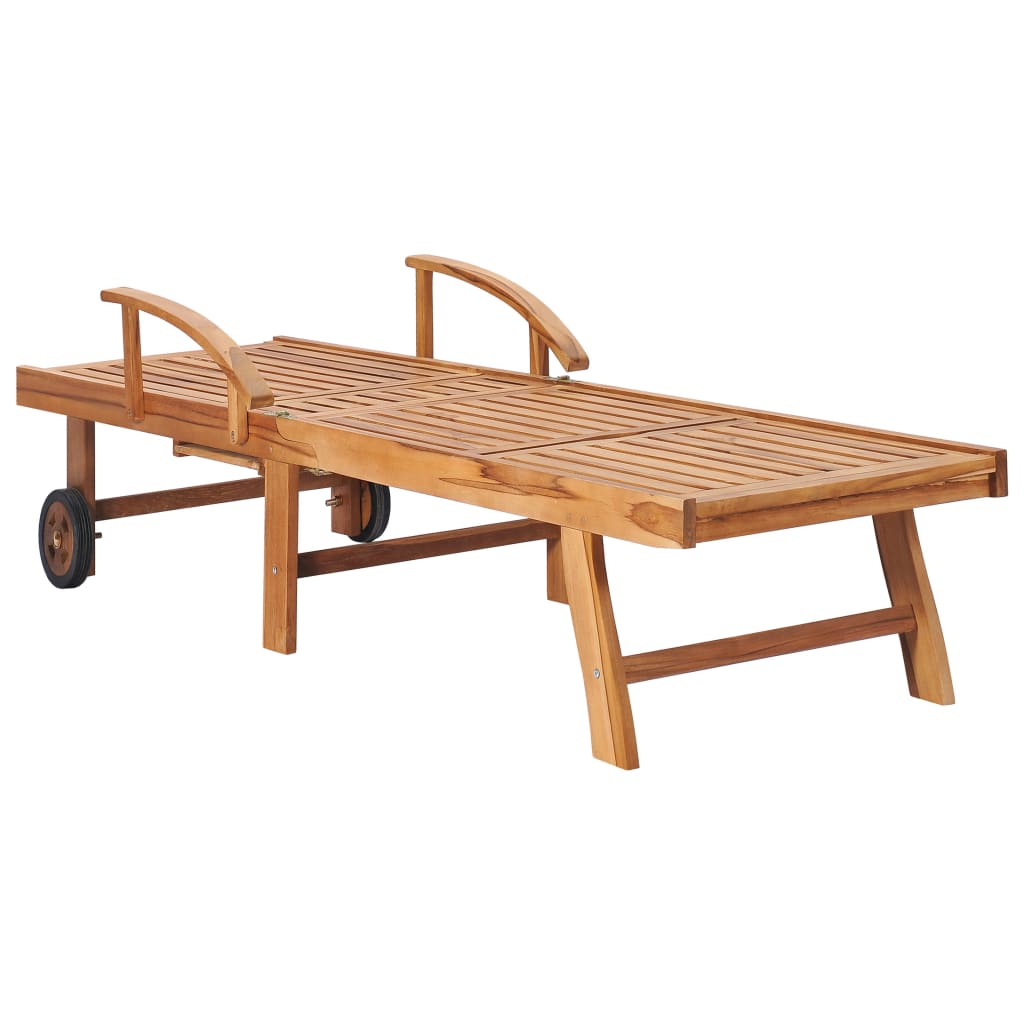 vidaXL Sun Lounger with Green Cushion Solid Teak Wood-2
