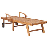 vidaXL Sun Lounger with Green Cushion Solid Teak Wood-2