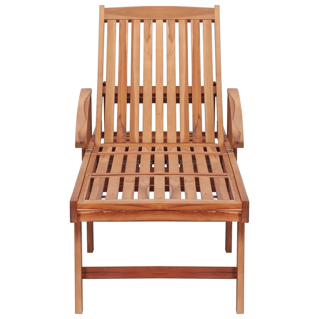 vidaXL Sun Lounger with Green Cushion Solid Teak Wood-3