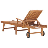 vidaXL Sun Lounger with Green Cushion Solid Teak Wood-4