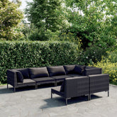 vidaXL 7 Piece Patio Lounge Set with Cushions Poly Rattan Dark Gray-0