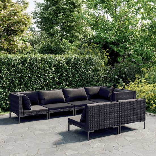 vidaXL 7 Piece Patio Lounge Set with Cushions Poly Rattan Dark Gray-0