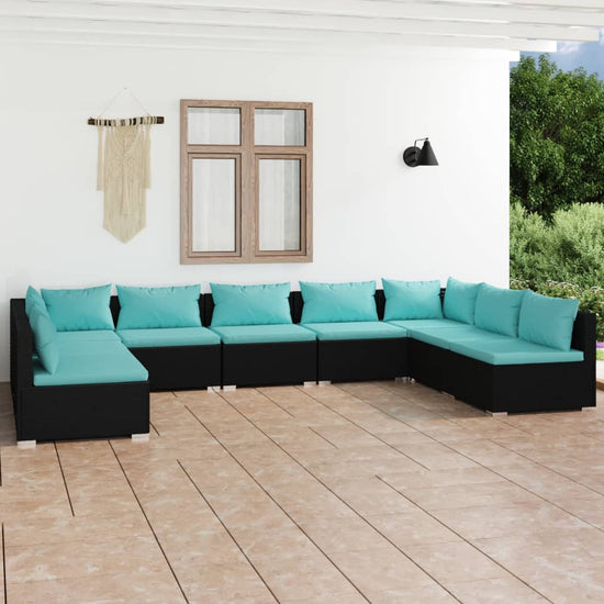 vidaXL 9 Piece Patio Lounge Set with Cushions Poly Rattan Black-0