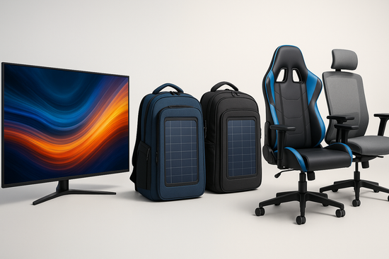 generate a banner for television,solar bag,chair